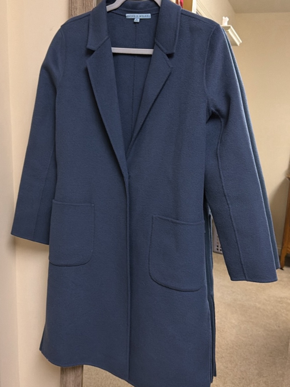 ANTONIO MELANI Navy Open-Front Trench Coat